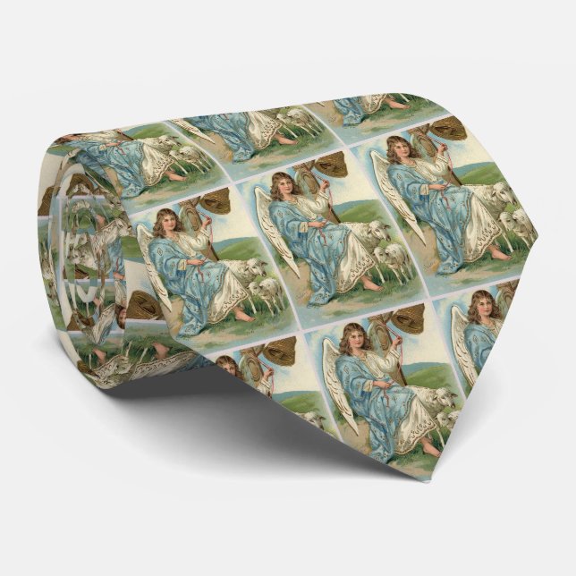 Beautiful Angel And Golden Bell Neck Tie (Rolled)
