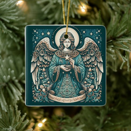 Beautiful Angel Beneath the stars Ceramic Ornament