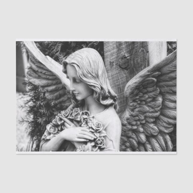 Beautiful angel holding roses on her chest tissue paper (Front)