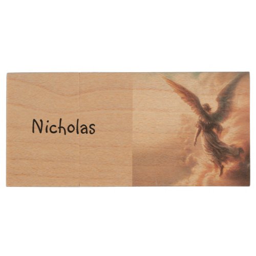 Beautiful Angel in Sky and Clouds  Wood Flash Drive