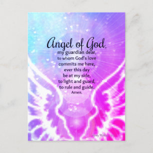 Beautiful Angel of God Prayer Pink Watercolor Postcard