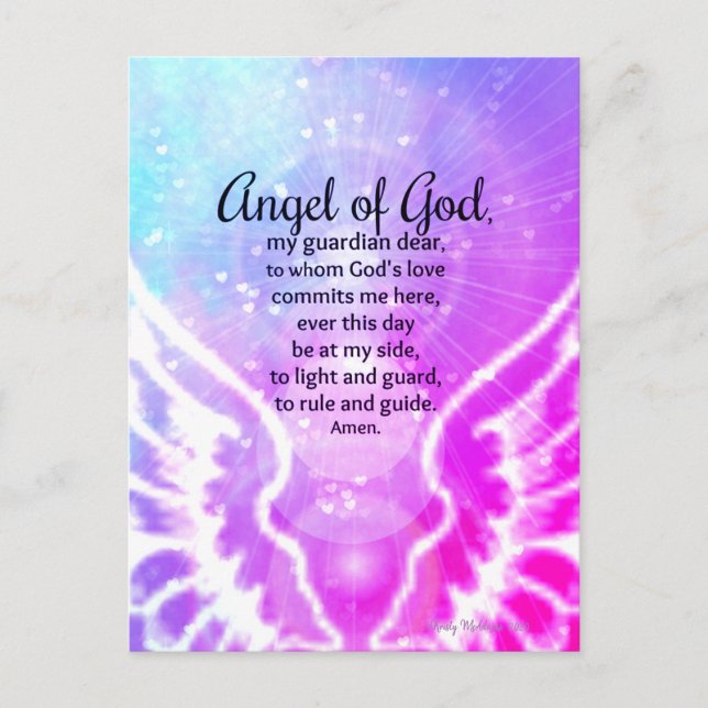 Beautiful Angel of God Prayer Pink Watercolor Postcard (Front)