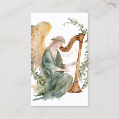 Beautiful Angel Playing Harp Watercolor Business Card