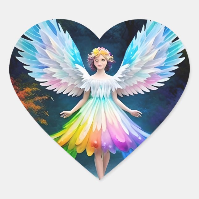 Beautiful Angel Wings Art-35444 Heart Sticker (Front)