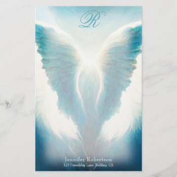 Beautiful Angel Wings Monogram Stationery by MemorialGiftShop at Zazzle