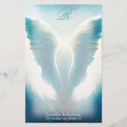 Beautiful Angel Wings Monogram Stationery