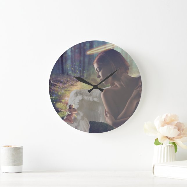 Beautiful Angel with Fairy Fantasy Art Large Clock (Home)