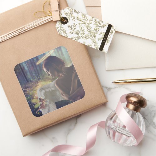 Beautiful Angel with Fairy Fantasy Art Square Sticker