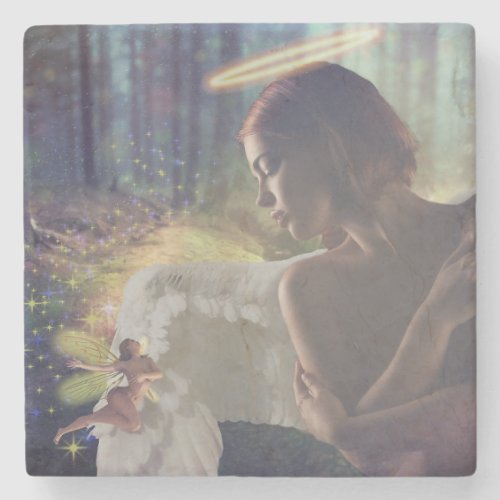 Beautiful Angel with Fairy Fantasy Art Stone Coaster