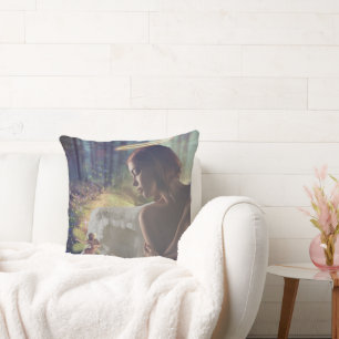 Beautiful Angel with Fairy Fantasy Art Throw Pillow