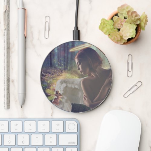 Beautiful Angel with Fairy Fantasy Art Wireless Charger