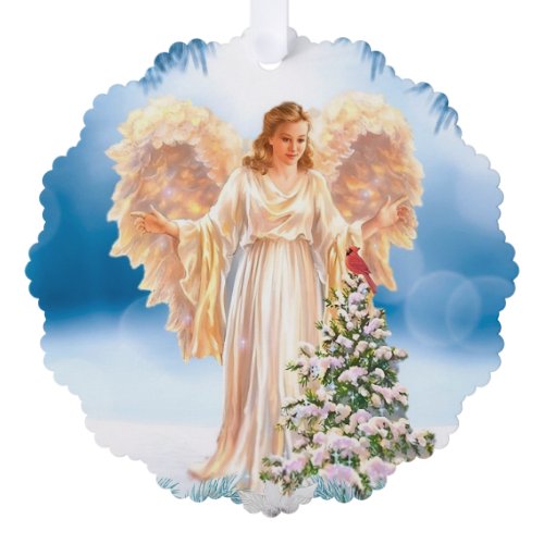 Beautiful Angel With Tree Paper Ornament Card