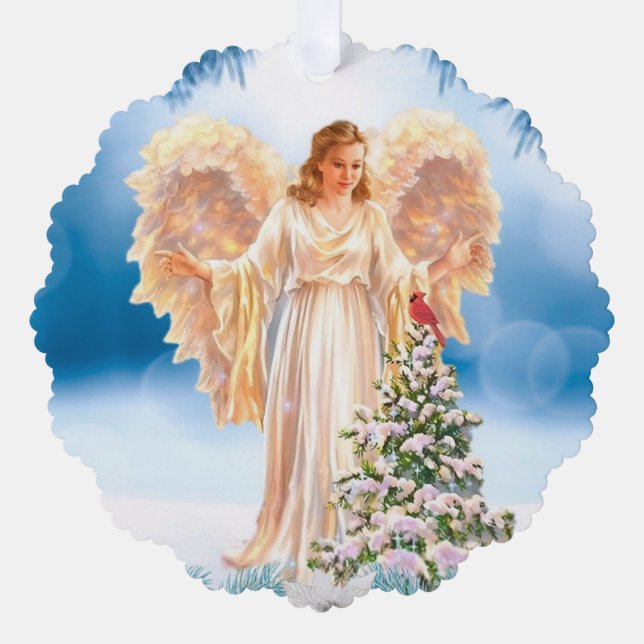 Beautiful Angel With Tree Paper Ornament Card (Front)