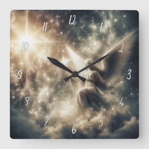 Beautiful Angel with Wings Square Wall Clock