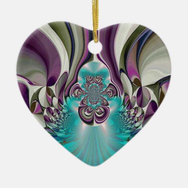 Beautiful Angelic Purple and Cyan Abstract Print Ceramic Ornament (Front)