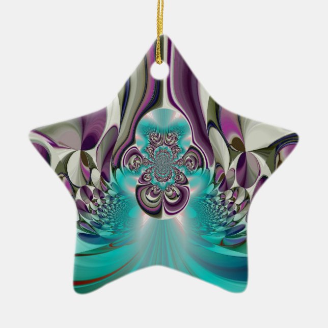 Beautiful Angelic Purple and Cyan Abstract Print Ceramic Ornament (Front)