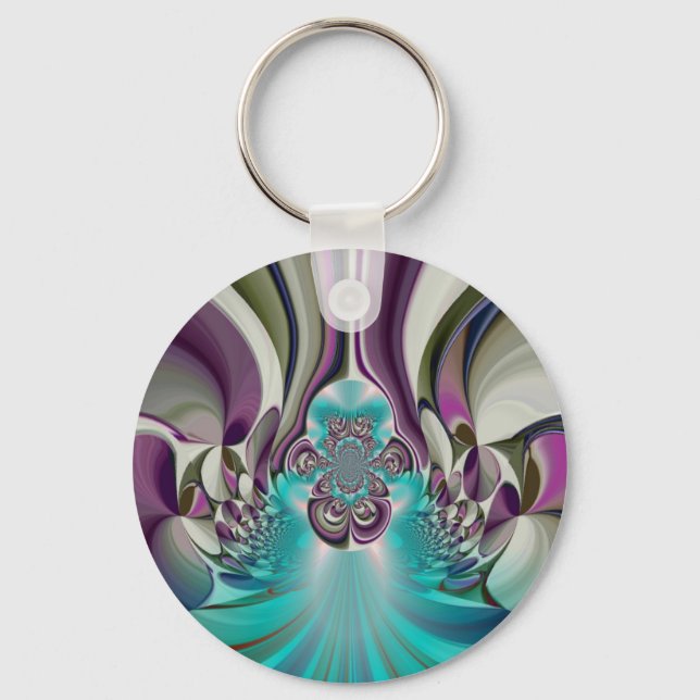 Beautiful Angelic Purple and Cyan Abstract Print Keychain (Front)