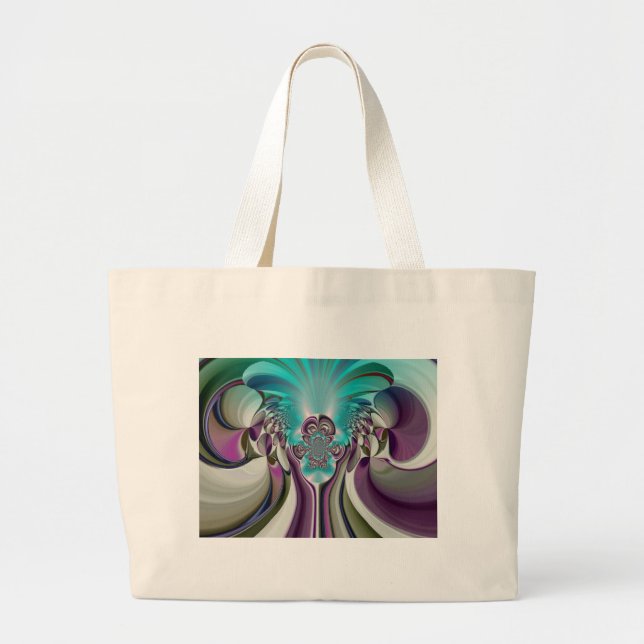 Beautiful Angelic Purple and Cyan Abstract Print Large Tote Bag (Front)