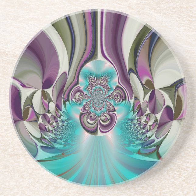 Beautiful Angelic Purple and Cyan Abstract Print Sandstone Coaster (Front)
