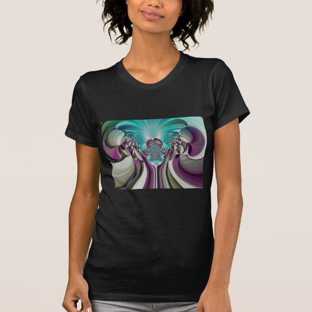 Beautiful Angelic Purple and Cyan Abstract Print T-Shirt (Front)