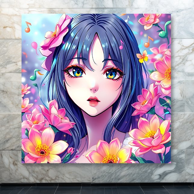 Beautiful Anime Girl and Flowers Acrylic Print (Creator Uploaded)