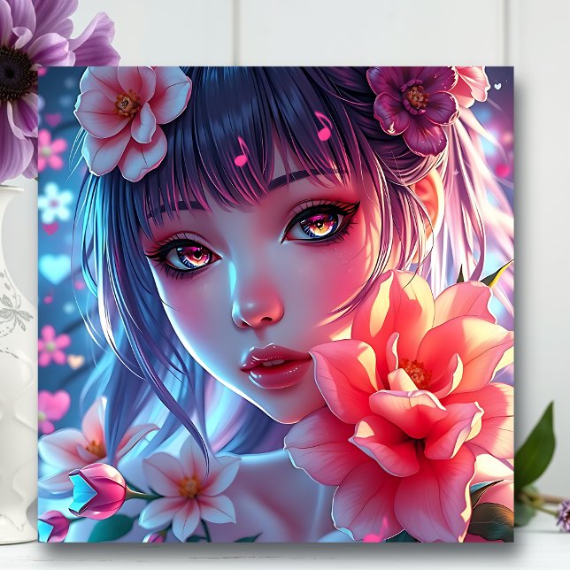 Beautiful Anime Girl Glitchcore Floral Acrylic Print (Creator Uploaded)
