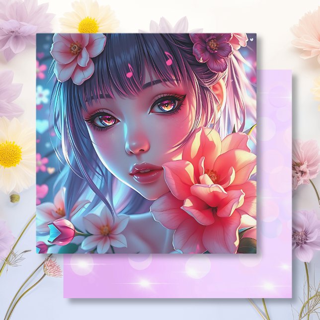 Beautiful Anime Girl Glitchcore Floral Card (Creator Uploaded)