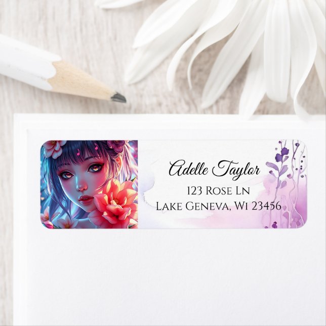 Beautiful Anime Girl Glitchcore Floral Label (Insitu)