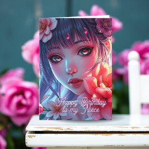 Beautiful Anime Girl   Happy Birthday Niece Card