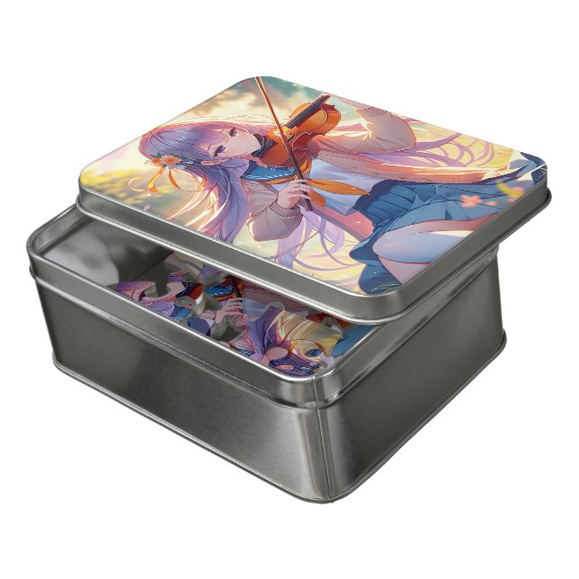 Beautiful Anime Girl Playing the Violin Jigsaw Puzzle (Lid Open)