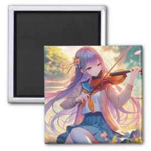 Beautiful Anime Girl Playing the Violin Magnet