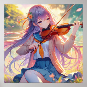 Beautiful Anime Girl Playing the Violin Poster