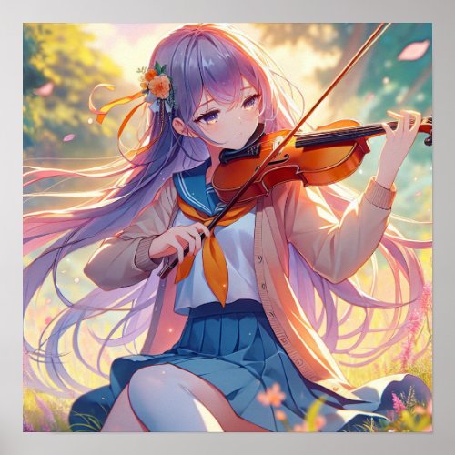 Beautiful Anime Girl Playing the Violin Poster