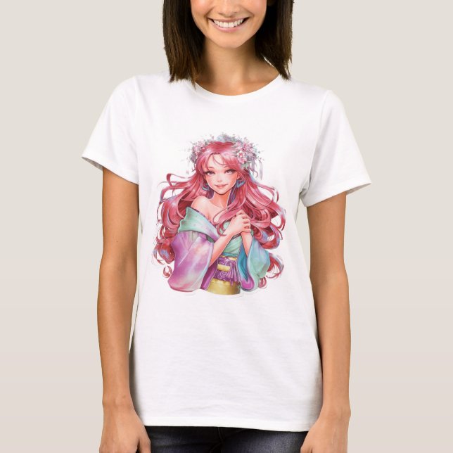 beautiful anime girl sticker T-Shirt (Front)