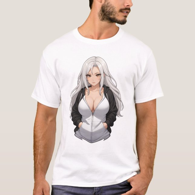 Beautiful anime girl wearing a hoodie T-Shirt (Front)