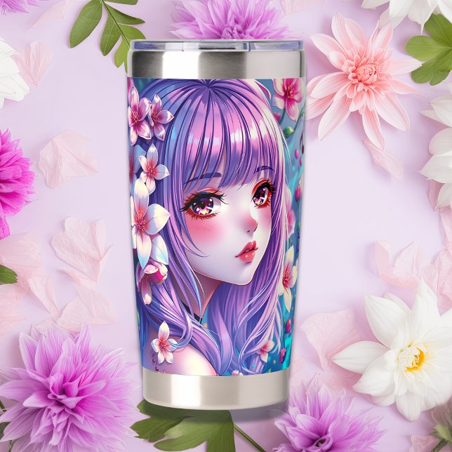 Beautiful Anime Girl with Purple Hair Insulated Tumbler (Creator Uploaded)