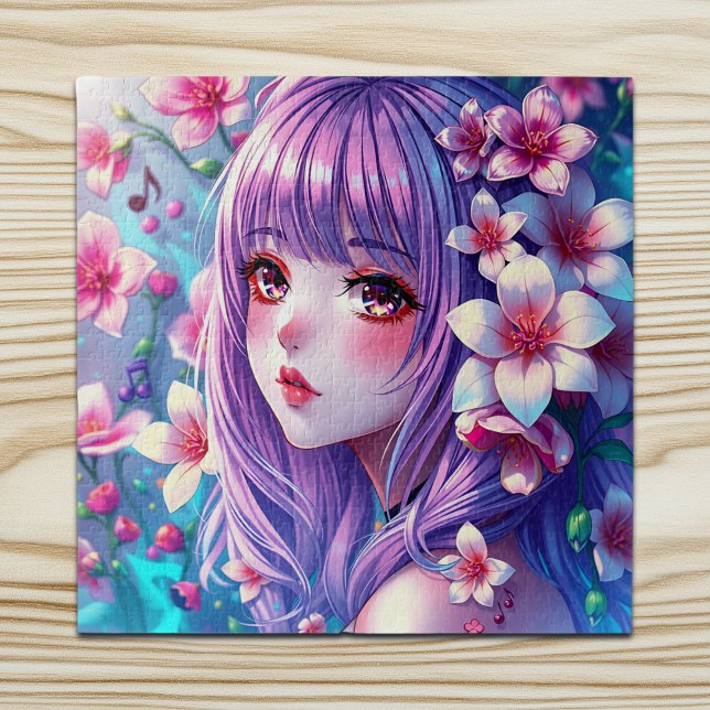 Beautiful Anime Girl with Purple Hair Jigsaw Puzzle (Creator Uploaded)
