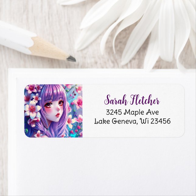 Beautiful Anime Girl with Purple Hair Label (Insitu)