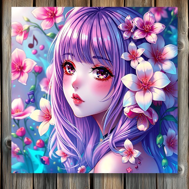 Beautiful Anime Girl with Purple Hair Metal Print (Creator Uploaded)