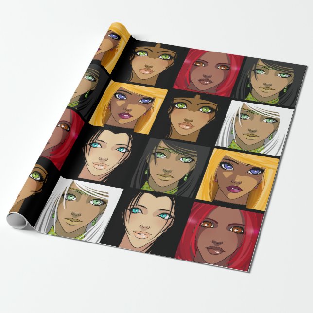 Beautiful Anime Girls Wrapping Paper (Unrolled)