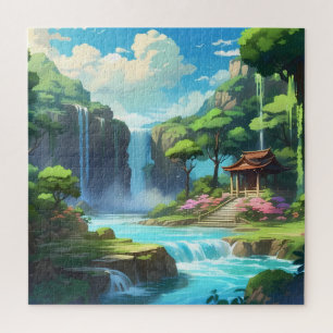 Beautiful anime mystical waterfall jigsaw puzzle