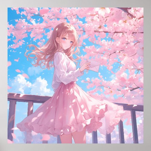 Beautiful Anime Sakura Flower Girl Poster