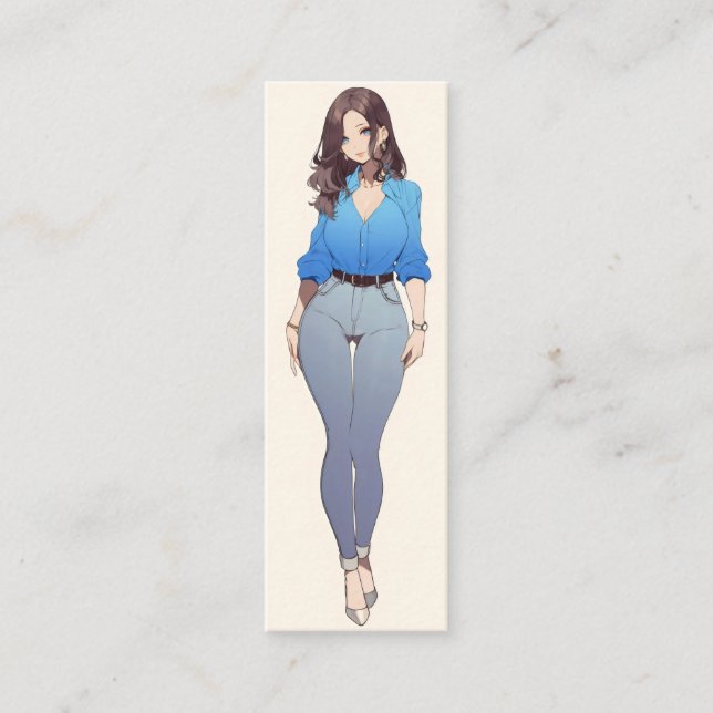 Beautiful Anime Woman Mini Business Card (Front)