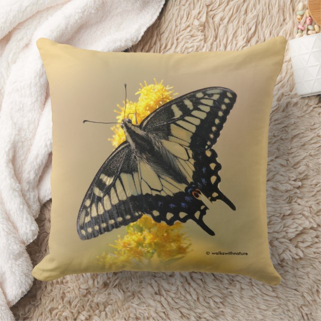 Beautiful Anise Swallowtail Butterfly in the Sun Throw Pillow (Blanket)