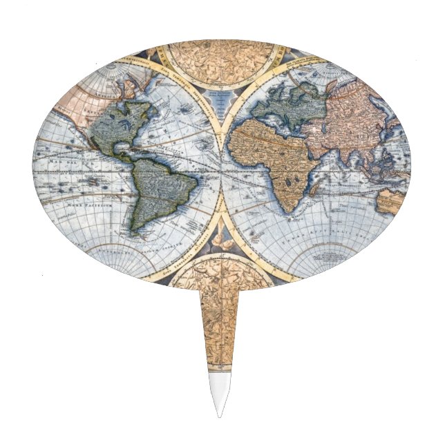 Beautiful Antique Atlas Map Cake Topper (Front)