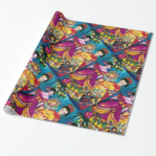 BEAUTIFUL ANTIQUE DOLLS AND CHRISTMAS ORNAMENTS WRAPPING PAPER