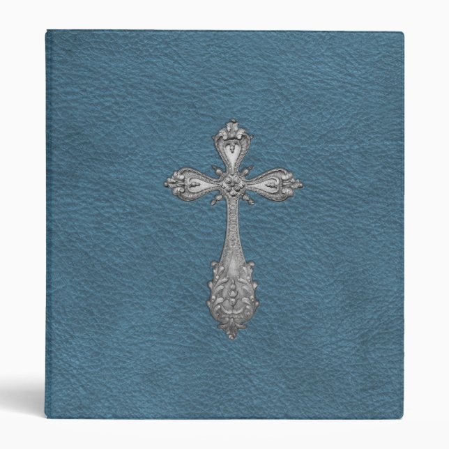 Beautiful antique floral ornamental silver painted 3 ring binder (Front)