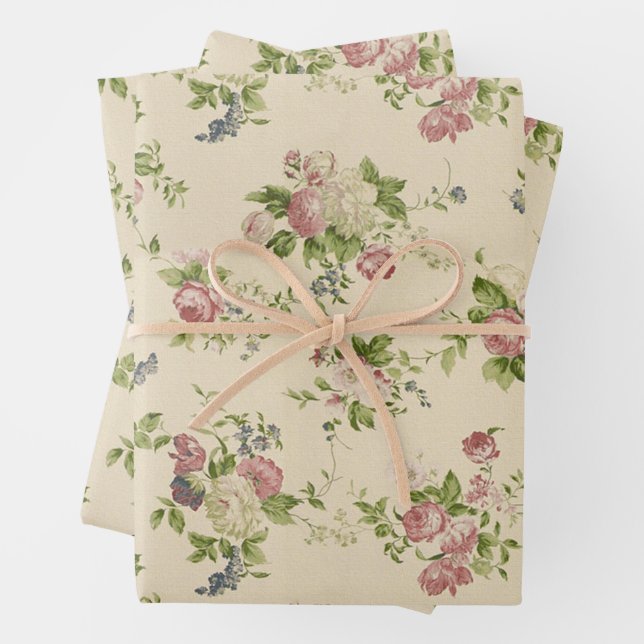 Beautiful Antique Floral Wrapping Paper Sheets (In situ)