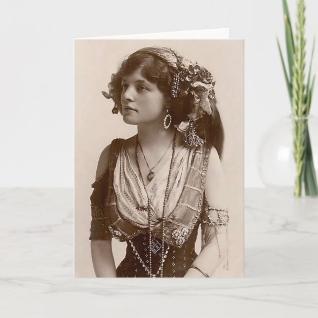 BEAUTIFUL ANTIQUE GYPSY GIRL VINTAGE NOTECARD (Front)