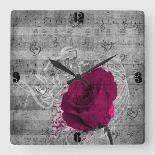 Beautiful antique hot pink rose square wall clock